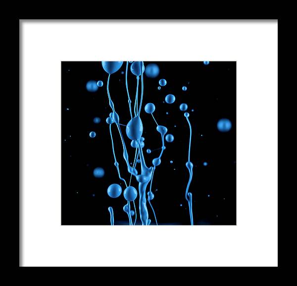 Black Background Framed Print featuring the photograph Blue Liquid Suspended by Don Farrall