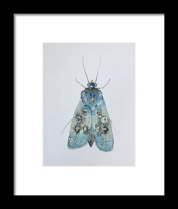 Blue Framed Print featuring the painting Blue Moth by Luisa Millicent