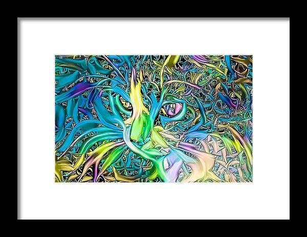 Blue Framed Print featuring the digital art Blue Spaghetti String Kitty by Don Northup