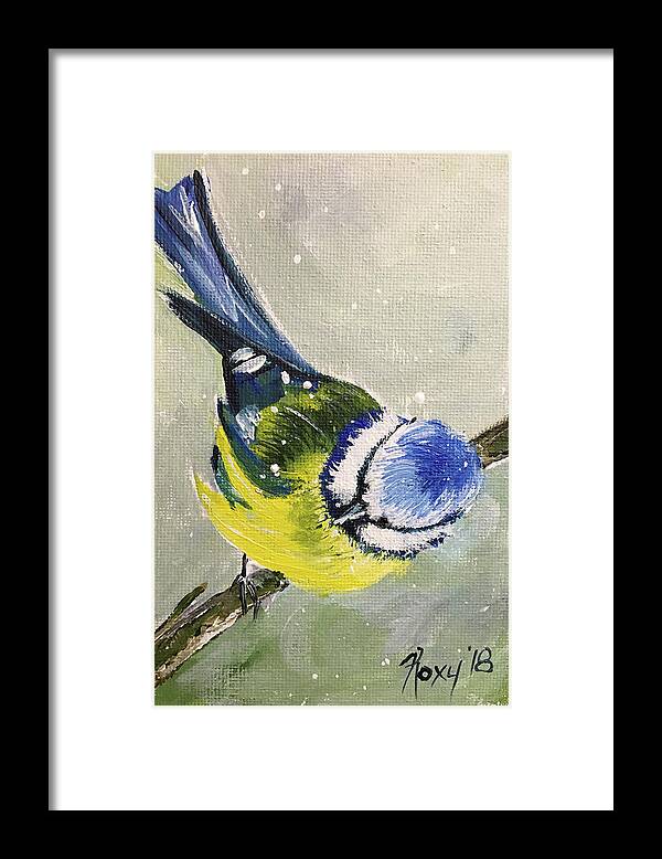 Bird Framed Print featuring the painting Blue Tit in Snow by Roxy Rich