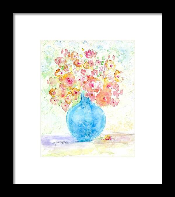 Blue Framed Print featuring the painting Blue Vase with Flowers by Claudette Carlton