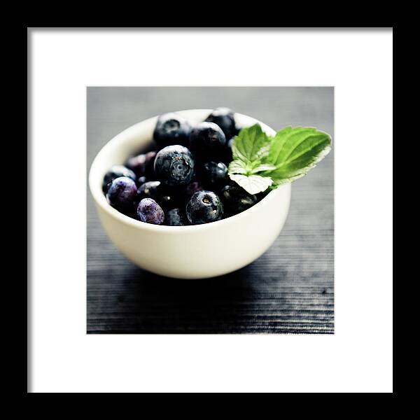 Large Group Of Objects Framed Print featuring the photograph Blueberries And Fresh Mint by Mmeemil