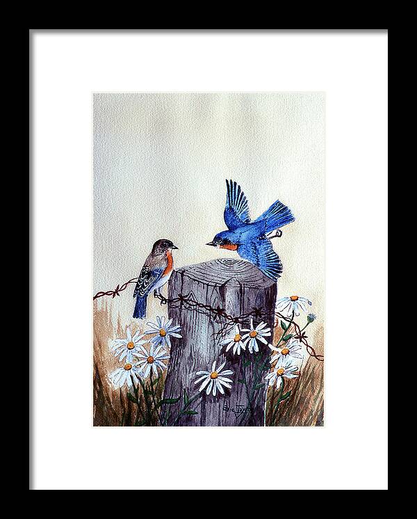 Bluebirds With Daisies 3 Framed Print featuring the painting Bluebirds With Daisies 3 by Arie Reinhardt Taylor