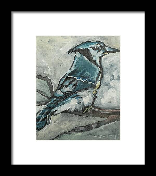 Bluejay Framed Print featuring the painting Bluejay by Tim Nyberg