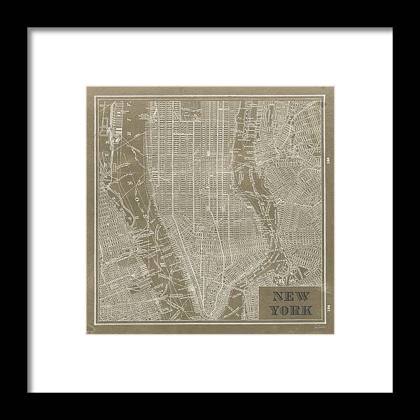 Blueprint Framed Print featuring the painting Blueprint Map New York Square Taupe by Sue Schlabach
