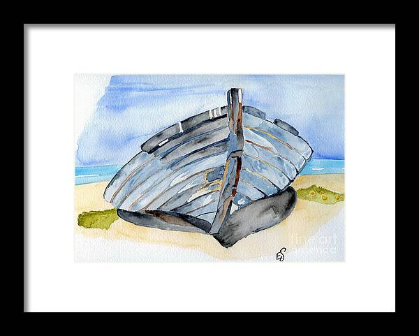 Boat Framed Print featuring the painting Boat on beach by Eva Ason