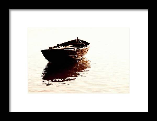 Rowboat Framed Print featuring the photograph Boat On Lake by Fredfroese