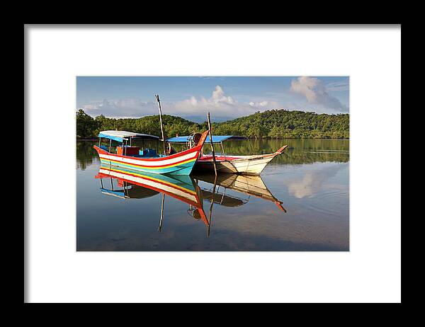 Southeast Asia Framed Print featuring the photograph Boats On Lagoon, Tanjung Rhu by Richard I'anson