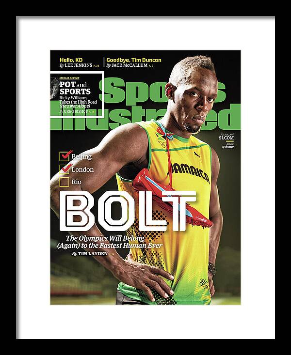 Magazine Cover Framed Print featuring the photograph Bolt The Olympics Will Belong Again To The Fastest Human Sports Illustrated Cover by Sports Illustrated