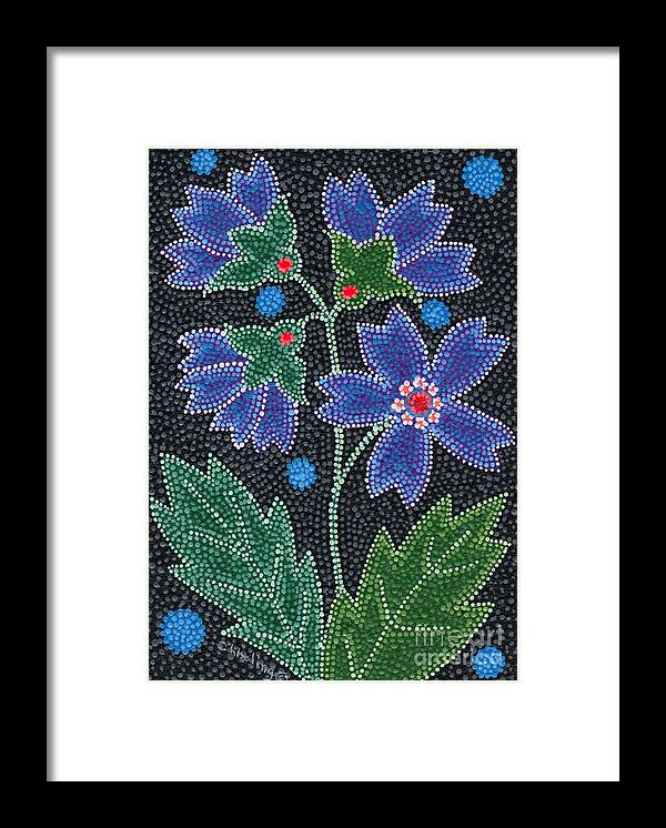 Native American Framed Print featuring the painting Native American Floral Beadwork, Blue by Chholing Taha