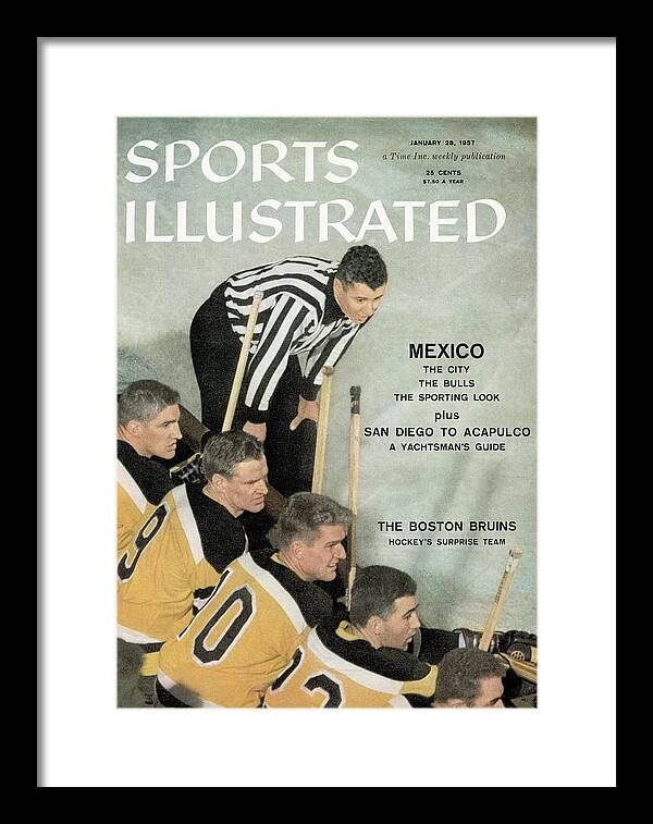 Magazine Cover Framed Print featuring the photograph Boston Bruins Bench Sports Illustrated Cover by Sports Illustrated