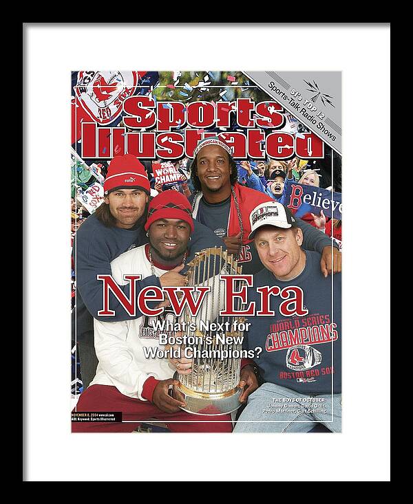 American League Baseball Framed Print featuring the photograph Boston Red Sox Johnny Damon, David Ortiz, Pedro Martinez Sports Illustrated Cover by Sports Illustrated