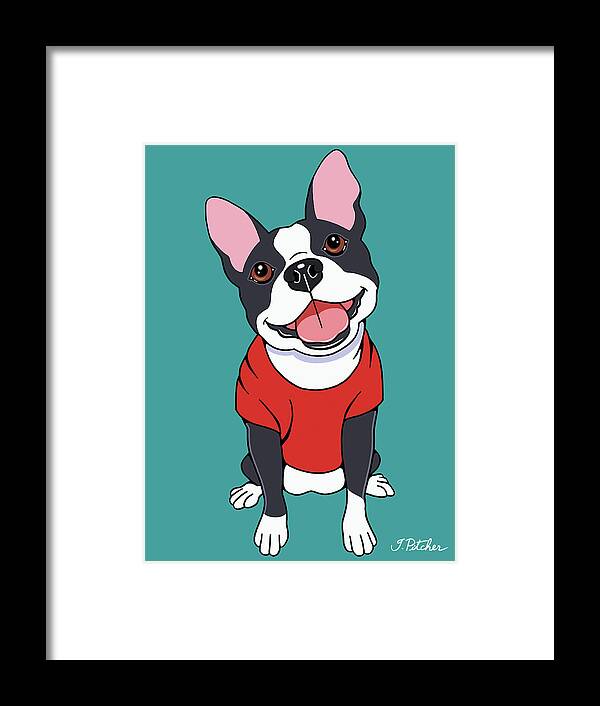 Boston Terrier Black Framed Print featuring the mixed media Boston Terrier Black by Tomoyo Pitcher