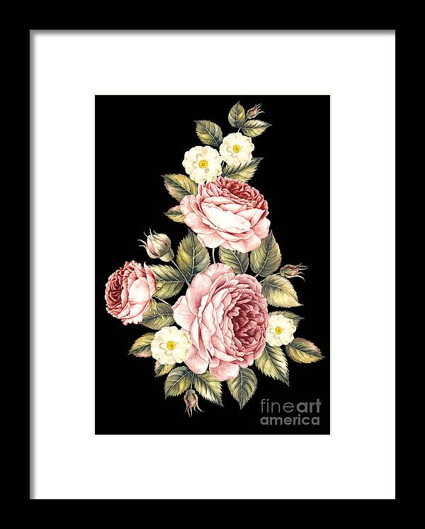 Birthday Framed Print featuring the digital art Bouquet Of Rose Invitation Card by Botanical Decor