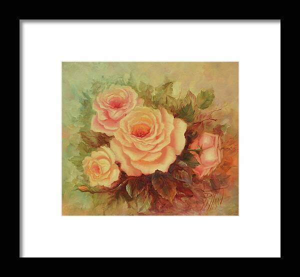 Roses Framed Print featuring the painting Cluster of Soft Pink Roses. by Lynne Pittard