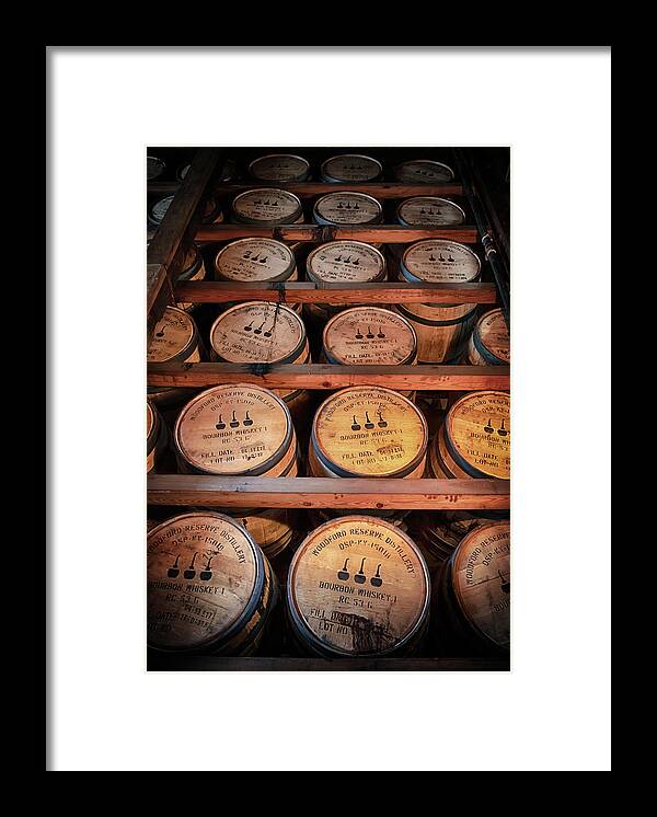 Bourbon Framed Print featuring the photograph Bourbon Barrels in the Rick by Susan Rissi Tregoning