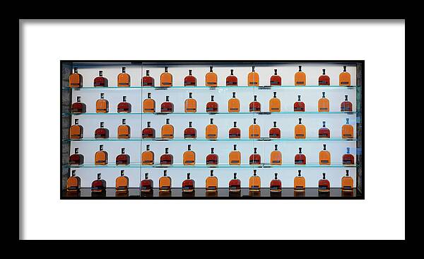 Woodford Reserve Framed Print featuring the photograph Bourbon Bottles by Susan Rissi Tregoning
