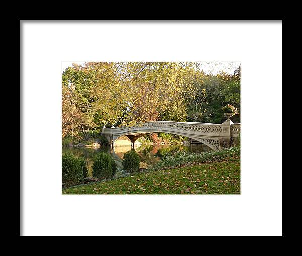 Bow Bridge Framed Print featuring the photograph Bow Bridge Fall Foliage by Patricia Caron