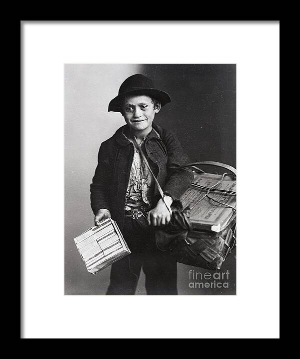 Three Quarter Length Framed Print featuring the photograph Boy Selling Flypaper And Matches by Bettmann