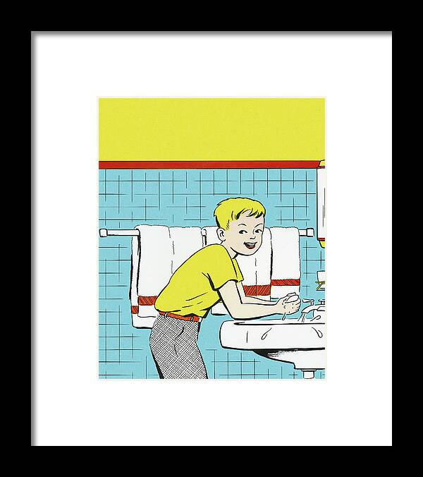Bathroom Framed Print featuring the drawing Boy Washing His Hands by CSA Images