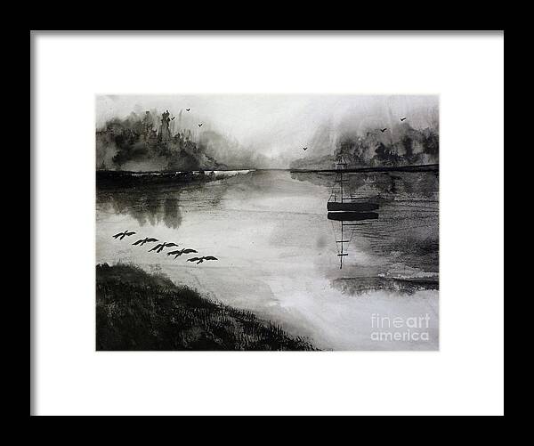 Fog Framed Print featuring the painting Breakfast Flight with Sail Boat by Randy Sprout