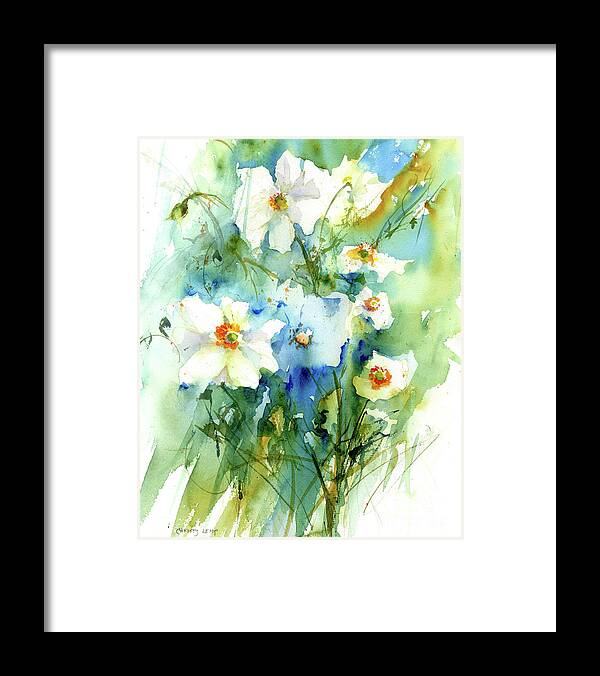 Florals Framed Print featuring the painting Breezy Anemones by Christy Lemp