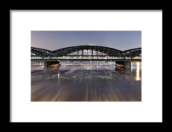 Architectural Feature Framed Print featuring the photograph Bridge In The Hamburg Harbour With by Mf-guddyx