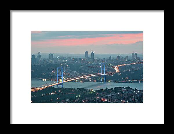 Istanbul Framed Print featuring the photograph Bridge Over Bosphrous by Salvator Barki