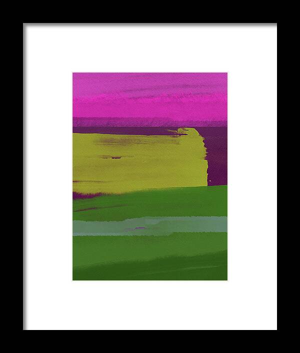 Landscape Framed Print featuring the painting Bright Pink and Green Abstract by Naxart Studio