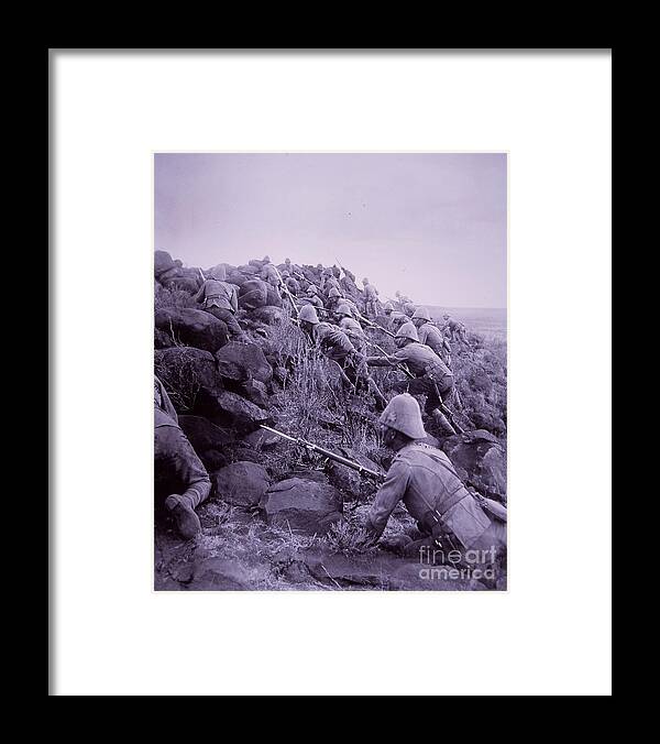 British Soldiers Advance At Spion Kop During Boer War In 1900 B/w Photo Framed Print featuring the photograph British Soldiers Advance At Spion Kop During Boer War In 1900 by Unknown Photographer