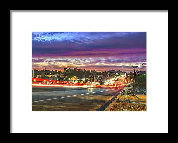 Tucson Framed Print featuring the photograph Broadway Sunset, Tucson, AZ by Chance Kafka