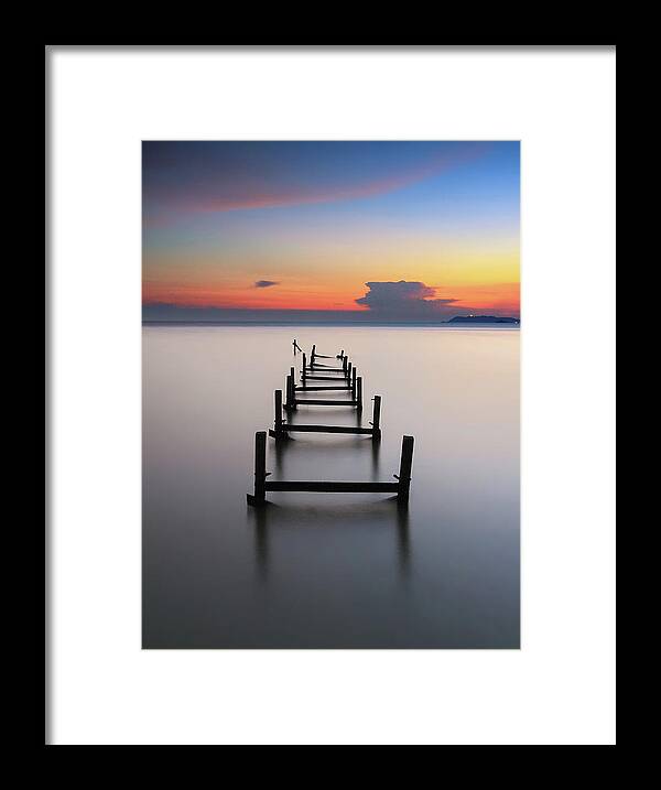 Tranquility Framed Print featuring the photograph Broken Jetty Sunset by Fakrul Jamil Photography