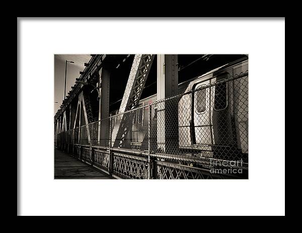Subway Train Framed Print featuring the photograph Brooklyn-bound on the Manhattan Bridge by Steve Ember