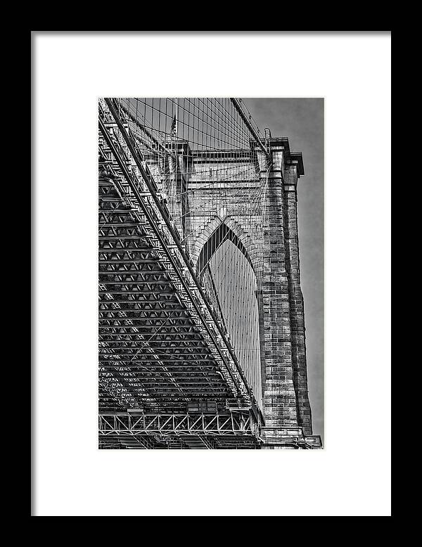 Brooklyn Bridge Framed Print featuring the photograph Brooklyn Bridge Over and Under BW by Susan Candelario