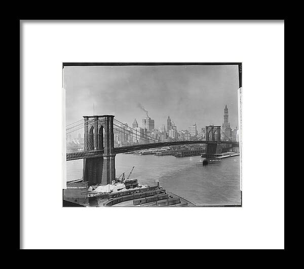 Suspension Bridge Framed Print featuring the photograph Brooklyn Bridge Viewed From Brooklyn by The New York Historical Society