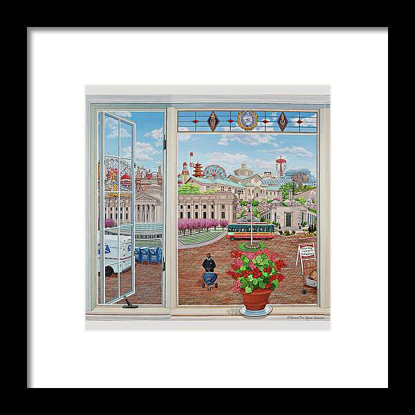  Framed Print featuring the painting Brooklyn Picture Window Pillow Mural #1 by Bonnie Siracusa