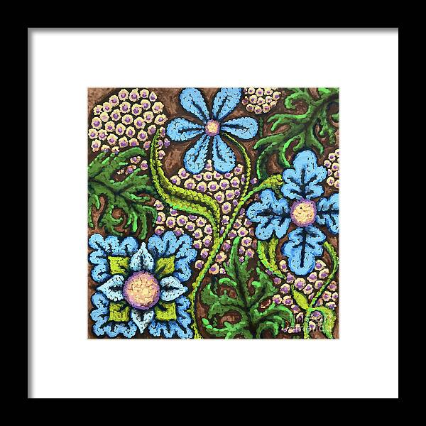 Flower Framed Print featuring the painting Brown and Blue Floral 2 by Amy E Fraser