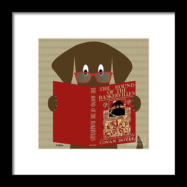 Mid Century Modern Framed Print featuring the digital art Brown Dog Reading by Donna Mibus