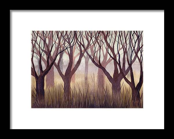 Russian Artists New Wave Framed Print featuring the painting Brownish Forest by Ina Petrashkevich