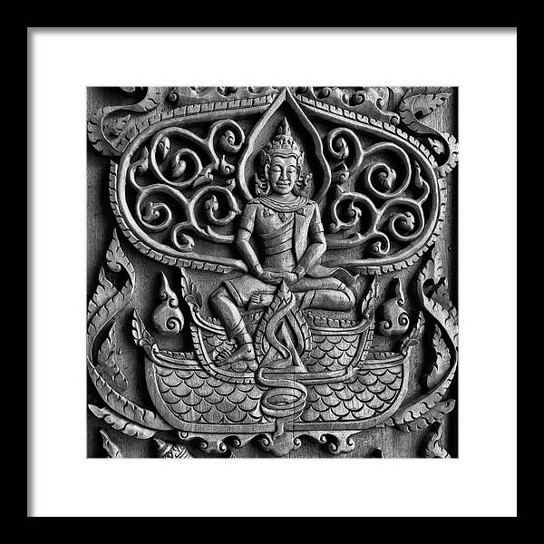 Buddha Framed Print featuring the photograph Buddha Door Carving by Georgia Clare