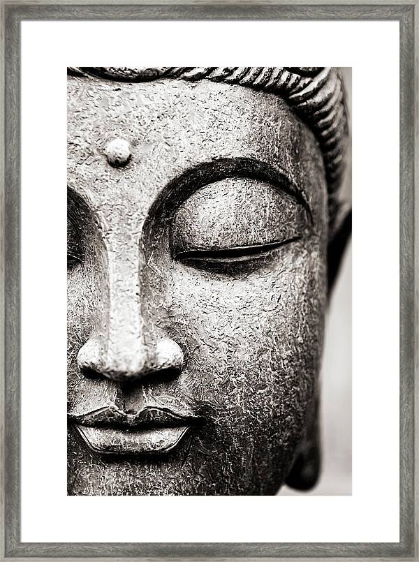 Framed Print Picture Poster Buddhist Art Stone Buddha Face Black & White 
