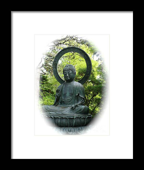 Buddha Framed Print featuring the photograph Buddha Statue in Green by Carol Groenen