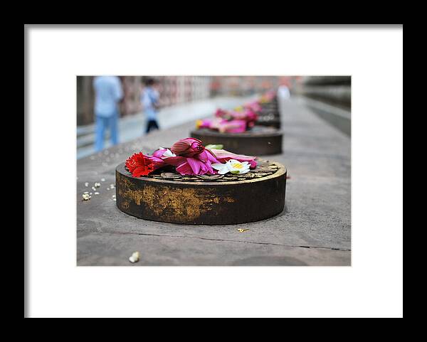 In A Row Framed Print featuring the photograph Buddhas Chankraman by Images Of Indian Scenes.