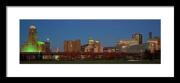 Panoramic Framed Print featuring the photograph Buffalo, Skyline At Dusk, New York by Visionsofamerica/joe Sohm