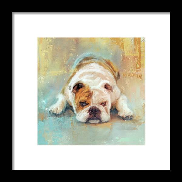 Colorful Framed Print featuring the painting Bulldog With The Blues by Jai Johnson