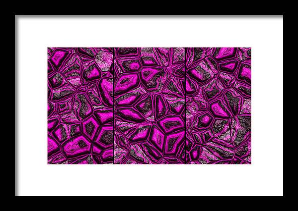 Rock Wall Framed Print featuring the digital art Bumpy Magenta Wall Abstract Triptych by Don Northup