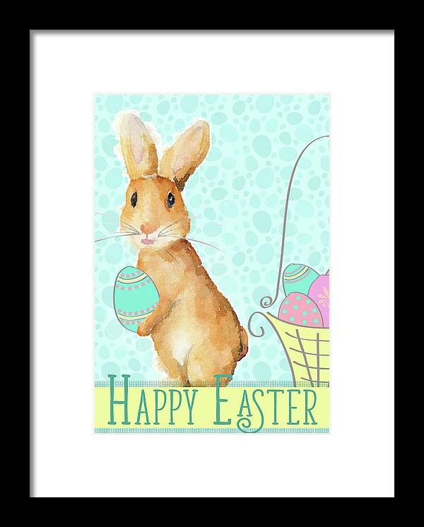 Bunny Framed Print featuring the mixed media Bunny And Easter Eggs by Andi Metz