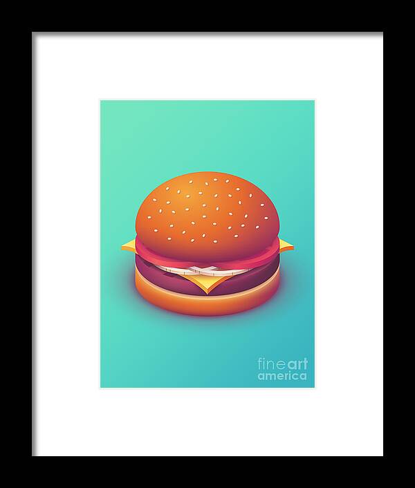 Burger Framed Print featuring the digital art Burger Isometric - Plain Mint by Organic Synthesis