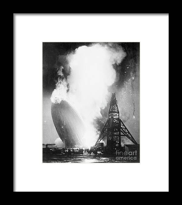 People Framed Print featuring the photograph Burning Hindenburg Airship Hitting by Bettmann