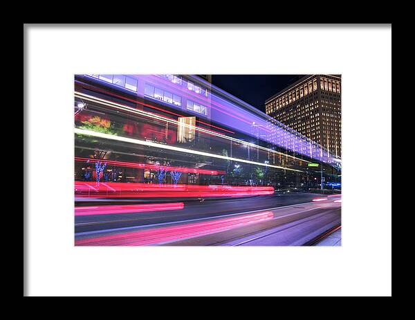 Detroit Framed Print featuring the photograph Bus trails in downtown Detroit... by Jay Smith